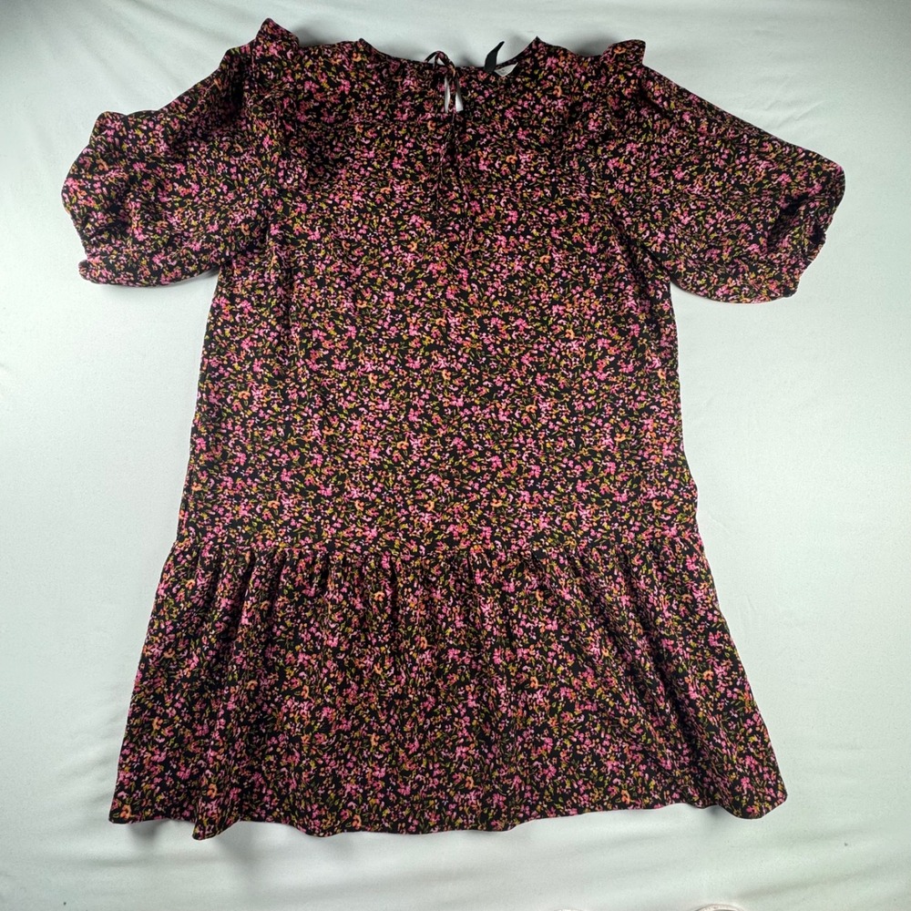 H&M Divided Floral Puff Sleeve Mini Dress Pink Yellow Ditsy‎ Print Med 08890002